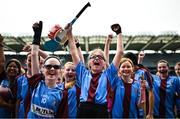 12 June 2023; Fleur Quinn from Scoil Mhuire NS, Woodview, centre, and teammates celebrate after the Corn INTO Final match against St Columbas NS, Glasnevin at the Allianz Cumann na mBunscol Finals at Croke Park. Photo by David Fitzgerald/Sportsfile