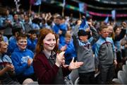 12 June 2023; Scoil Mhuire NS, Woodview, supporter Sophie Edgeworth Moran celebrates after the Corn INTO Final match against St Columbas NS, Glasnevin at the Allianz Cumann na mBunscol Finals at Croke Park. Photo by David Fitzgerald/Sportsfile