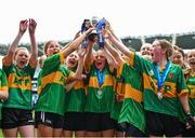 12 June 2023; Corpus Christi GNS players celebrate with the Corn Fintan Walsh cup at the Allianz Cumann na mBunscol Finals at Croke Park. Photo by David Fitzgerald/Sportsfile