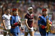 11 June 2023; Galway captain Daithí Burke leads  the Galway team during the parade before  Leinster GAA Hurling Senior Championship Final match between Kilkenny and Galway at Croke Park in Dublin. Photo by Stephen Marken/Sportsfile