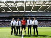 11 June 2023; Referee Seán Stack and his umpires before the  Leinster GAA Hurling Senior Championship Final match between Kilkenny and Galway at Croke Park in Dublin. Photo by Stephen Marken/Sportsfile