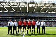 11 June 2023; Referee Seán Stack and his officials before the  Leinster GAA Hurling Senior Championship Final match between Kilkenny and Galway at Croke Park in Dublin. Photo by Stephen Marken/Sportsfile