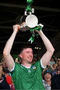 11 June 2023; Limerick captain Declan Hannon lifts the Mick Mackey Cup after the Munster GAA Hurling Championship Final match between Clare and Limerick at TUS Gaelic Grounds in Limerick. Photo by Ray McManus/Sportsfile