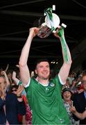 11 June 2023; Limerick captain Declan Hannon lifts the Mick Mackey Cup after the Munster GAA Hurling Championship Final match between Clare and Limerick at TUS Gaelic Grounds in Limerick. Photo by Ray McManus/Sportsfile
