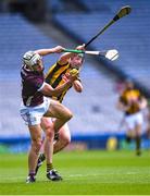 11 June 2023; Daithí Burke of Galway in action against John Donnelly of Kilkenny during the Leinster GAA Hurling Senior Championship Final match between Kilkenny and Galway at Croke Park in Dublin.  Photo by Piaras Ó Mídheach/Sportsfile