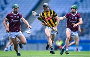 11 June 2023; Tom Phelan of Kilkenny in action against Fintan Burke, 7, and Jack Grealish of Galway during the Leinster GAA Hurling Senior Championship Final match between Kilkenny and Galway at Croke Park in Dublin.  Photo by Piaras Ó Mídheach/Sportsfile