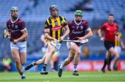 11 June 2023; Tom Phelan of Kilkenny in action against Fintan Burke, 7, and Jack Grealish of Galway during the Leinster GAA Hurling Senior Championship Final match between Kilkenny and Galway at Croke Park in Dublin.  Photo by Piaras Ó Mídheach/Sportsfile