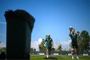 13 June 2023; Alan Browne, right, and Troy Parrott play basketball with a bin after a Republic of Ireland training session at Calista Sports Centre in Antalya, Turkey. Photo by Stephen McCarthy/Sportsfile