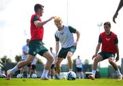 13 June 2023; Liam Scales with Jason Knight, left, and Josh Cullen, right, during a Republic of Ireland training session at Calista Sports Centre in Antalya, Turkey. Photo by Stephen McCarthy/Sportsfile