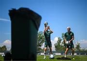 13 June 2023; Alan Browne, left, and Troy Parrott play basketball with a bin after a Republic of Ireland training session at Calista Sports Centre in Antalya, Turkey. Photo by Stephen McCarthy/Sportsfile