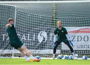 13 June 2023; Goalkeeper Caoimhin Kelleher, right, and Evan Ferguson during a Republic of Ireland training session at Calista Sports Centre in Antalya, Turkey. Photo by Stephen McCarthy/Sportsfile