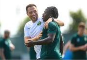 13 June 2023; Coach Stephen Rice and Michael Obafemi during a Republic of Ireland training session at Calista Sports Centre in Antalya, Turkey. Photo by Stephen McCarthy/Sportsfile