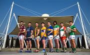 13 June 2023; At the 2023 GAA Hurling All-Ireland Series national launch in Waterford are, from left, Padraic Mannion of Galway, Seán Brennan of Dublin, Richie Reid of Kilkenny, Adam Hogan of Clare, Noel McGrath of Tipperary, Ben Conneely of Offaly, Brian Tracey of Carlow and Cathal O’Neill of Limerick. Photo by Brendan Moran/Sportsfile
