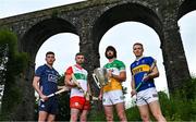13 June 2023; At the 2023 GAA Hurling All-Ireland Series national launch at Kilmacthomas Viaduct in Waterford, are from left, Seán Brennan of Dublin, Brian Tracey of Carlow, Ben Conneely of Offaly and Noel McGrath of Tipperary. Photo by Brendan Moran/Sportsfile