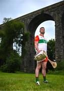 13 June 2023; Brian Tracey of Carlow poses for a portrait with the Liam MacCarthy cup at the 2023 GAA Hurling All-Ireland Series national launch at Kilmacthomas Viaduct in Waterford. Photo by Brendan Moran/Sportsfile