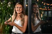 13 June 2023; Antrim’s Orlaith Prenter is pictured with The Croke Park/LGFA Player of the Month award for May 2023, at the Croke Park in Jones Road, Dublin. Orlaith was in brilliant form for Antrim during the month of May, as the Saffrons captured a very first TG4 Ulster Intermediate title. Six points against Monaghan in the round-robin phase booked a place in the Final for Antrim, as Orlaith scored 1-8 against Tyrone to help secure the provincial silverware. Photo by Sam Barnes/Sportsfile