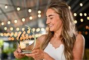 13 June 2023; Antrim’s Orlaith Prenter is pictured with The Croke Park/LGFA Player of the Month award for May 2023, at the Croke Park in Jones Road, Dublin. Orlaith was in brilliant form for Antrim during the month of May, as the Saffrons captured a very first TG4 Ulster Intermediate title. Six points against Monaghan in the round-robin phase booked a place in the Final for Antrim, as Orlaith scored 1-8 against Tyrone to help secure the provincial silverware. Photo by Sam Barnes/Sportsfile