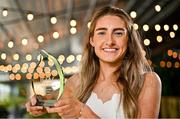 13 June 2023; Antrim’s Orlaith Prenter is pictured with The Croke Park/LGFA Player of the Month award for May 2023, at the Croke Park in Jones Road, Dublin. Orlaith was in brilliant form for Antrim during the month of May, as the Saffrons captured a very first TG4 Ulster Intermediate title. Six points against Monaghan in the round-robin phase booked a place in the Final for Antrim, as Orlaith scored 1-8 against Tyrone to help secure the provincial silverware. Photo by Sam Barnes/Sportsfile