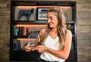13 June 2023; Antrim’s Orlaith Prenter is pictured with The Croke Park/LGFA Player of the Month award for May 2023, at the Croke Park in Jones Road, Dublin. Orlaith was in brilliant form for Antrim during the month of May, as the Saffrons captured a very first TG4 Ulster Intermediate title. Six points against Monaghan in the round-robin phase booked a place in the Final for Antrim, as Orlaith scored 1-8 against Tyrone to help secure the provincial silverware. Photo by Sam Barnes/Sportsfile