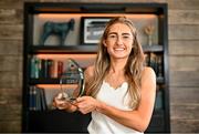 13 June 2023; Antrim’s Orlaith Prenter is pictured with The Croke Park/LGFA Player of the Month award for May 2023, at the Croke Park in Jones Road, Dublin. Orlaith was in brilliant form for Antrim during the month of May, as the Saffrons captured a very first TG4 Ulster Intermediate title. Six points against Monaghan in the round-robin phase booked a place in the Final for Antrim, as Orlaith scored 1-8 against Tyrone to help secure the provincial silverware. Photo by Sam Barnes/Sportsfile