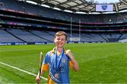 13 June 2023; James Carr Hayden of St Mary's BNS Rathfarnham celebrates after beating St Laurence's BNS Kilmacud in the Corn Herald Final at the Allianz Cumann na mBunscol Finals at Croke Park. Photo by Piaras Ó Mídheach/Sportsfile