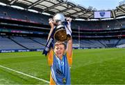 13 June 2023; James Carr Hayden of St Mary's BNS Rathfarnham celebrates with the cup after beating St Laurence's BNS Kilmacud in the Corn Herald Final at the Allianz Cumann na mBunscol Finals at Croke Park. Photo by Piaras Ó Mídheach/Sportsfile