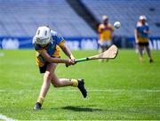13 June 2023; Toby Marié of St Mary's BNS Rathfarnham takes a sideline cut during the Corn Herald Final against St Laurence's BNS Kilmacud at the Allianz Cumann na mBunscol Finals at Croke Park. Photo by Piaras Ó Mídheach/Sportsfile