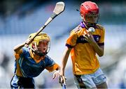13 June 2023; Alex Sorohan of St Laurence's BNS Kilmacud in action against Fionn O'Brien of St Mary's BNS Rathfarnham, left, in action during the Corn Herald Final at the Allianz Cumann na mBunscol Finals at Croke Park. Photo by Piaras Ó Mídheach/Sportsfile