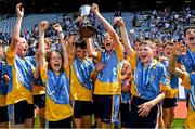 13 June 2023; St Mary's BNS Rathfarnham players celebrate after their victory over St Laurence's BNS Kilmacud in the Corn Herald Final at the Allianz Cumann na mBunscol Finals at Croke Park. Photo by Piaras Ó Mídheach/Sportsfile