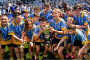13 June 2023; St Mary's BNS Rathfarnham players Theo Duggan, right, and Conor McCarthy lift the cup as they celebrate with teammates after their victory over St Laurence's BNS Kilmacud in the Corn Herald Final at the Allianz Cumann na mBunscol Finals at Croke Park. Photo by Piaras Ó Mídheach/Sportsfile