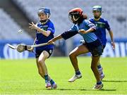 13 June 2023; Rachel Costello of Pope John Paul II NS Malahide, left, in action against Ciara Lane of St Attracta's SNS Dundrum during the Corn Olly Quinlan Final at the Allianz Cumann na mBunscol Finals at Croke Park. Photo by Piaras Ó Mídheach/Sportsfile