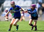 13 June 2023; Kaelin Murphy of Pope John Paul II NS Malahide, left, in action against Cara Fortune of St Attracta's SNS Dundrum during the Corn Olly Quinlan Final at the Allianz Cumann na mBunscol Finals at Croke Park. Photo by Piaras Ó Mídheach/Sportsfile