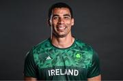 14 June 2023; Rugby 7's player Jordan Conroy poses for a portrait during the European Games team day for Team Ireland – Krakow 2023 at the Crowne Plaza Hotel in Blanchardstown, Dublin. Photo by Harry Murphy/Sportsfile