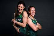 14 June 2023; Triple jumper Saragh Buggy, right, and long jumper Ruby Millet pose for a portrait during the European Games team day for Team Ireland – Krakow 2023 at the Crowne Plaza Hotel in Blanchardstown, Dublin. Photo by Harry Murphy/Sportsfile