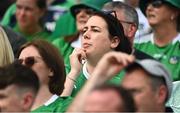 11 June 2023; A Limerick supporter during the Munster GAA Hurling GAA Championship Final match between Clare and Limerick at TUS Gaelic Grounds in Limerick. Photo by Eóin Noonan/Sportsfile