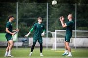 14 June 2023; Ireland players, from left, Dylan Duffy, Josh Keeley, Killian Phillips during a Republic of Ireland training session at Parktherme-Arena Bad Radkersburg in Austria. Photo by Blaz Weindorfer/Sportsfile