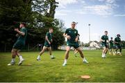14 June 2023; Republic of Ireland players warm up during a Republic of Ireland training session at Parktherme-Arena Bad Radkersburg in Austria. Photo by Blaz Weindorfer/Sportsfile