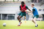 14 June 2023; Bosun Lawal, left, and Jack Henry-Francis during a Republic of Ireland training session at Parktherme-Arena Bad Radkersburg in Austria. Photo by Blaz Weindorfer/Sportsfile