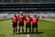 3 June 2023; Referee Tarlach Conway and officials before the Lory Meagher Cup Final match between Monaghan and Lancashire at Croke Park in Dublin. Photo by Harry Murphy/Sportsfile