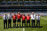 3 June 2023; Referee Tarlach Conway and officials before the Lory Meagher Cup Final match between Monaghan and Lancashire at Croke Park in Dublin. Photo by Harry Murphy/Sportsfile