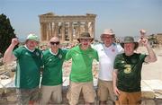 15 June 2023; Republic of Ireland supporters, from left, Dave O'Connell, Christy O'Grady, Phil Brennan, Alan Gallagher and Paul Gibson, at the Acropolis of Athens, ahead of the UEFA EURO 2024 Championship Qualifier match between Greece and Republic of Ireland, on June 16, in Athens, Greece. Photo by Stephen McCarthy/Sportsfile