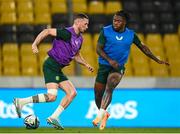 15 June 2023; Alan Browne, left, and Michael Obafemi during a Republic of Ireland training session at the OPAP Arena in Athens, Greece. Photo by Stephen McCarthy/Sportsfile