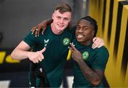 15 June 2023; Evan Ferguson, left, and Michael Obafemi before a Republic of Ireland training session at the OPAP Arena in Athens, Greece. Photo by Stephen McCarthy/Sportsfile