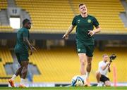 15 June 2023; Evan Ferguson, right, and Michael Obafemi during a Republic of Ireland training session at the OPAP Arena in Athens, Greece. Photo by Stephen McCarthy/Sportsfile