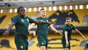 15 June 2023; Republic of Ireland players, from left, Michael Obafemi, Evan Ferguson and Jack Taylor during a Republic of Ireland training session at the OPAP Arena in Athens, Greece. Photo by Stephen McCarthy/Sportsfile