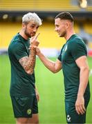15 June 2023; Troy Parrott, left, and Alan Browne during a Republic of Ireland training session at the OPAP Arena in Athens, Greece. Photo by Stephen McCarthy/Sportsfile
