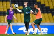 15 June 2023; Goalkeeper Caoimhin Kelleher and Adam Idah, right, during a Republic of Ireland training session at the OPAP Arena in Athens, Greece. Photo by Stephen McCarthy/Sportsfile