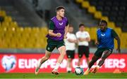 15 June 2023; Darragh Lenihan and Michael Obafemi, right, during a Republic of Ireland training session at the OPAP Arena in Athens, Greece. Photo by Stephen McCarthy/Sportsfile