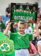 16 June 2023; Republic of Ireland supporter Emily Keegan, age 9, from Tallaght, Dublin, during a Republic of Ireland women open training session at UCD Bowl in Dublin. Photo by Ramsey Cardy/Sportsfile