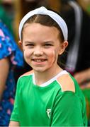 16 June 2023; Supporter Lauren Ryan, age 9, from Mount Merrion, Dublin, during a Republic of Ireland women open training session at UCD Bowl in Dublin. Photo by Ramsey Cardy/Sportsfile